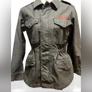 Polo by Ralph Lauren Black Cinched-Waist Utility Jacket with Red Script Logo